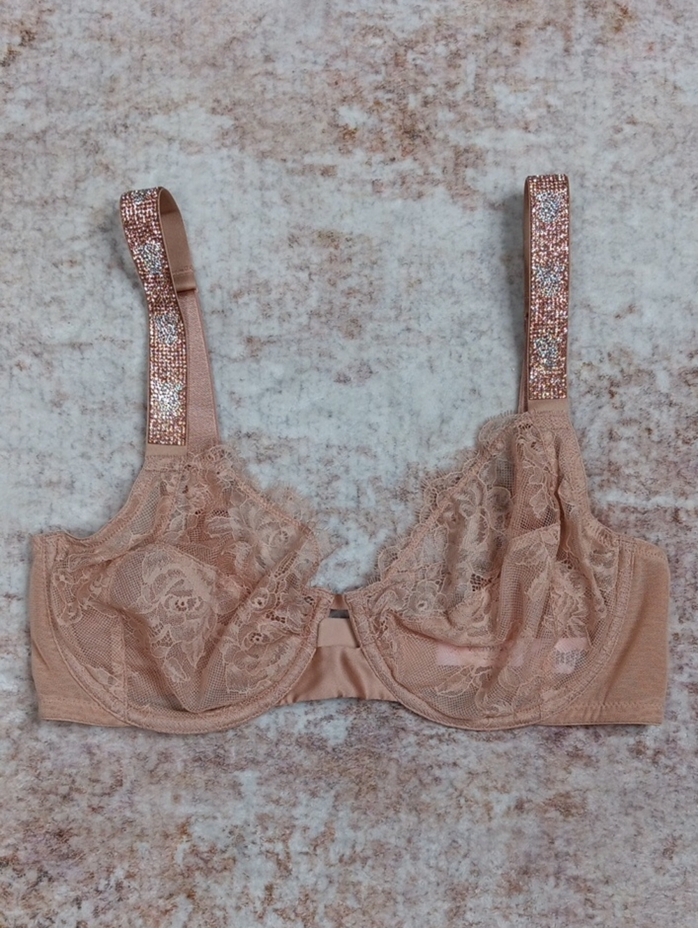 VS Unlined Demi Lace Bra Size 34DD Crystal Shoulder Straps (34E)